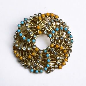 Hattie Carnegie Muti Colored Beaded Rhinestone Brooch